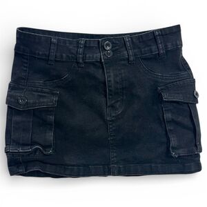 Women's Flap Pocket Side Cargo Denim Skirt Black Medium Grunge Rock Y2K 2000s